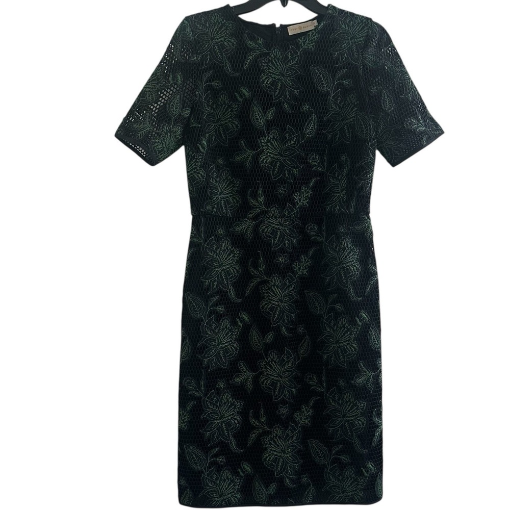 Tory Burch Dress Womens 6‎ Blue Green Floral Lace Sheath Short Sleeve Lined Mesh